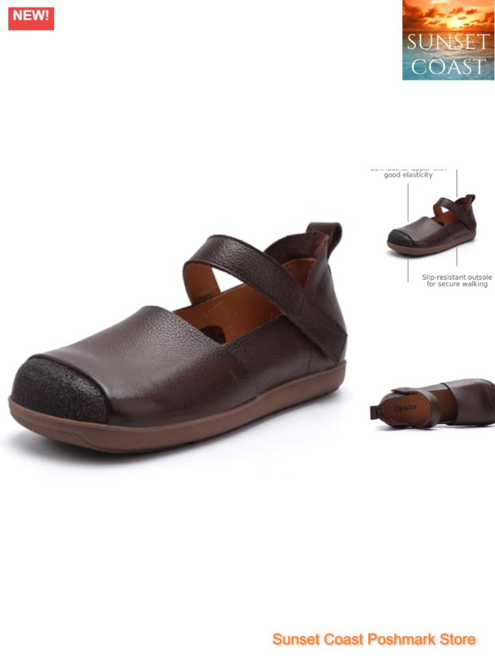 Women's Leather Penny Loafers Ankle Strap Mary Jane Flats Comfort Walking Shoes